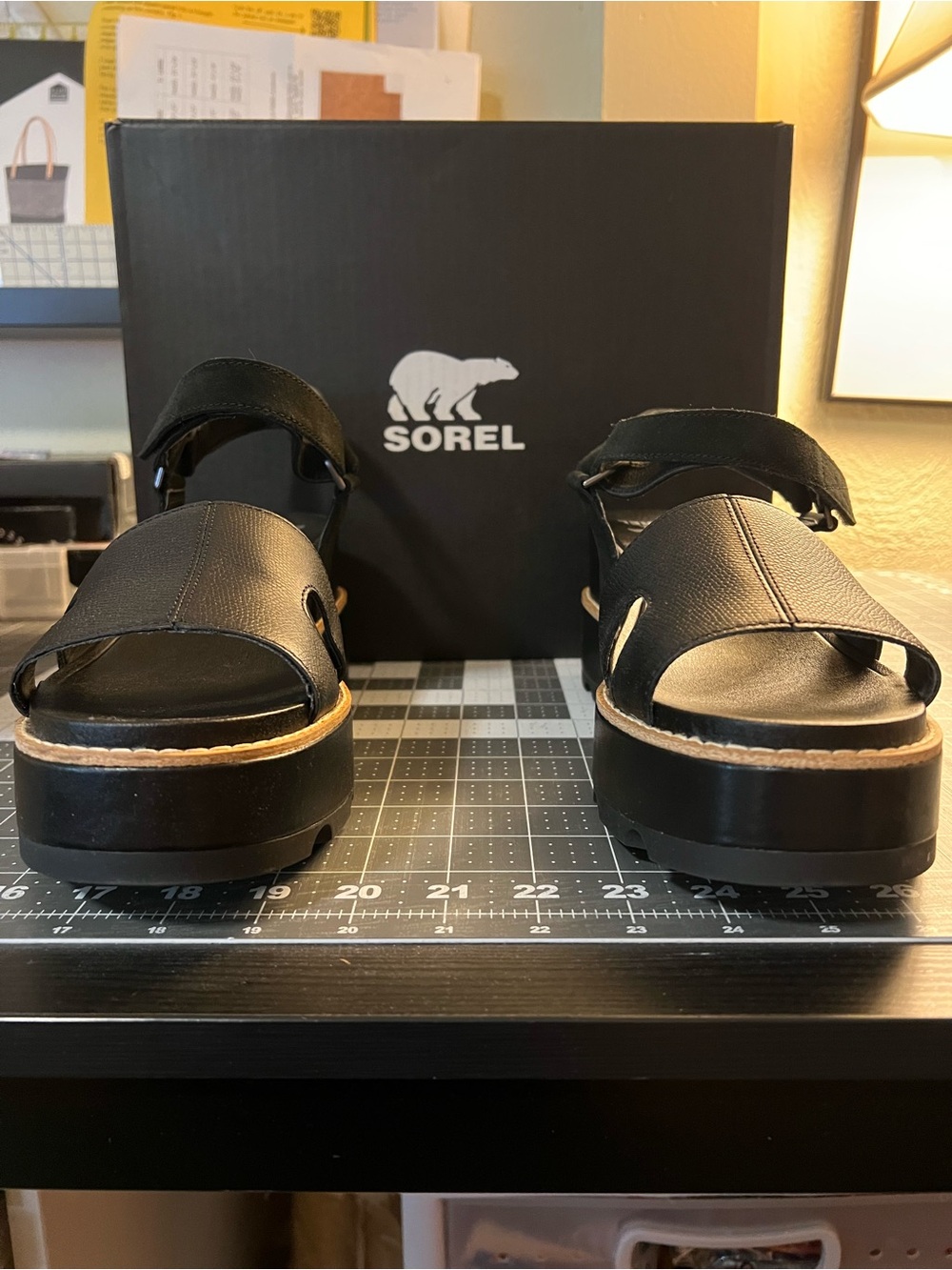 Sorel Black Joanie IV Ankle Strap Wedge Sandals